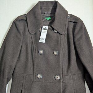 NWT Y2K Benetton Chocolate Brown Wool Coat Size 42